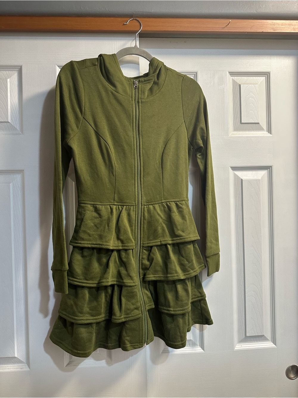 Modcloth Olive Green Long-Sleeve Tiered Zip Dress
